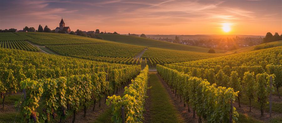 Vignoble alsacien au coucher du soleil